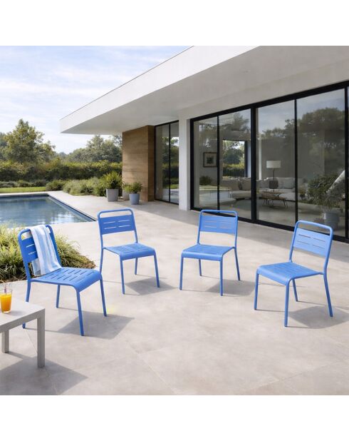 Ensemble de 4 chaises de jardin empilables Falcou bleues - 43x59x79 cm