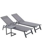 Lot de 2 transats et une table d'appoint Nelina gris et noir - 3 pièces