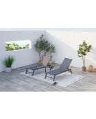 Lot de 2 transats et une table d'appoint Nelina gris et noir - 3 pièces