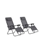 Lot de 2 transats inclinables Elaro noir et gris foncé - 160x65x110 cm