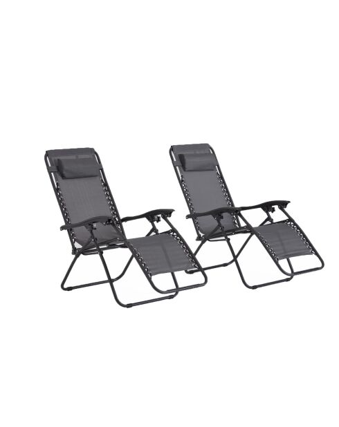 Lot de 2 transats inclinables Elaro noir et gris foncé - 160x65x110 cm
