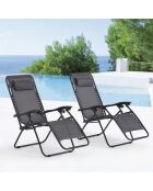 Lot de 2 transats inclinables Elaro noir et gris foncé - 160x65x110 cm