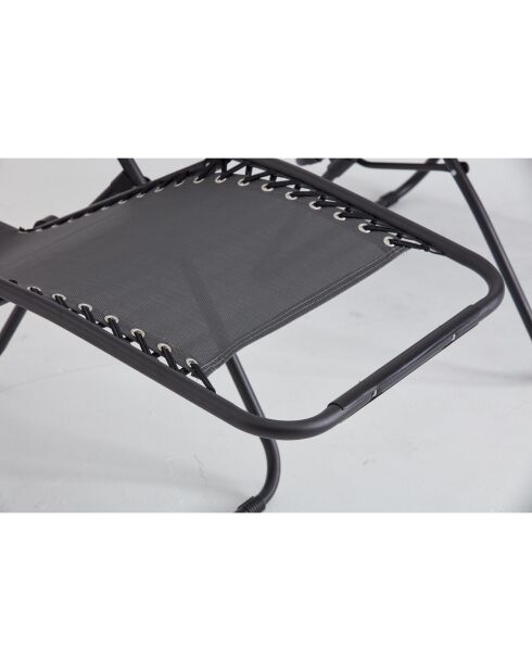 Lot de 2 transats inclinables Elaro noir et gris foncé - 160x65x110 cm
