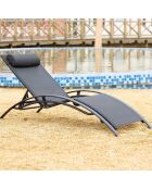 Transat empilable et ajustable en aluminium Ceylan noir - 66x179x30 cm