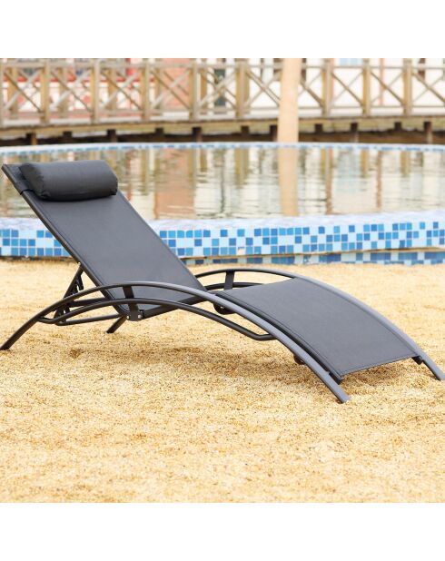 Transat empilable et ajustable en aluminium Ceylan noir - 66x179x30 cm