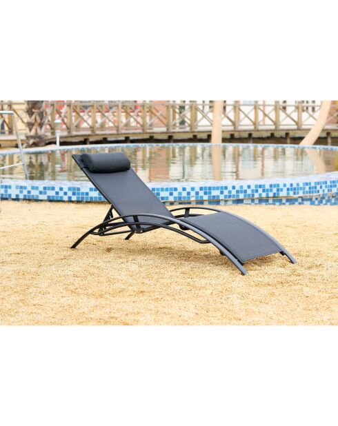 Transat empilable et ajustable en aluminium Ceylan noir - 66x179x30 cm