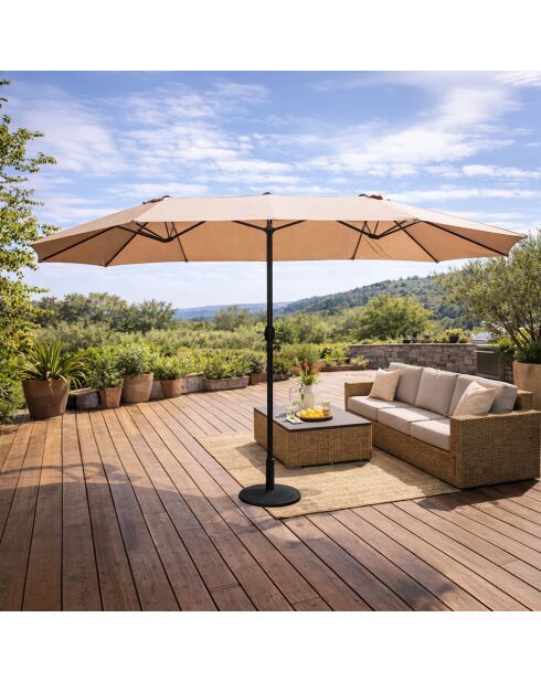 Rechteckiger Doppelsonnenschirm Luvina, 270 x 460 x 240 cm, taupe