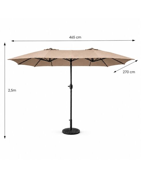 Rechteckiger Doppelsonnenschirm Luvina, 270 x 460 x 240 cm, taupe