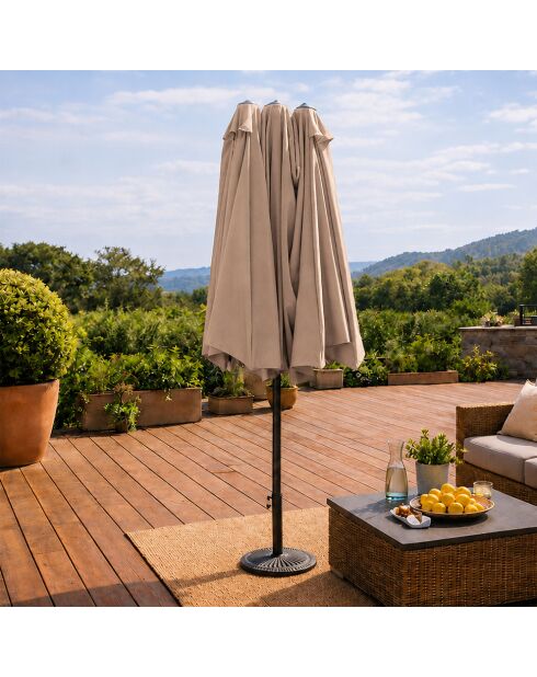 Rechteckiger Doppelsonnenschirm Luvina, 270 x 460 x 240 cm, taupe