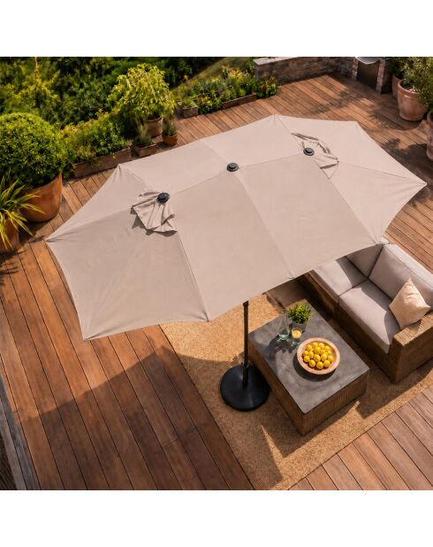 Rechteckiger Doppelsonnenschirm Luvina, 270 x 460 x 240 cm, taupe