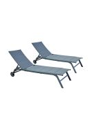 Lot de 2 transats en aluminium Livorno gris foncé - 192x60x95 cm