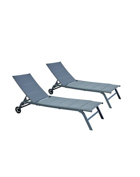 Lot de 2 transats en aluminium Livorno gris foncé - 192x60x95 cm