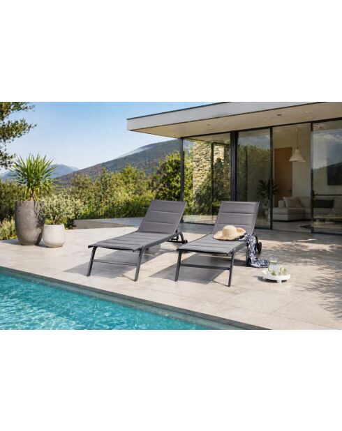 Lot de 2 transats en aluminium Livorno gris foncé - 192x60x95 cm