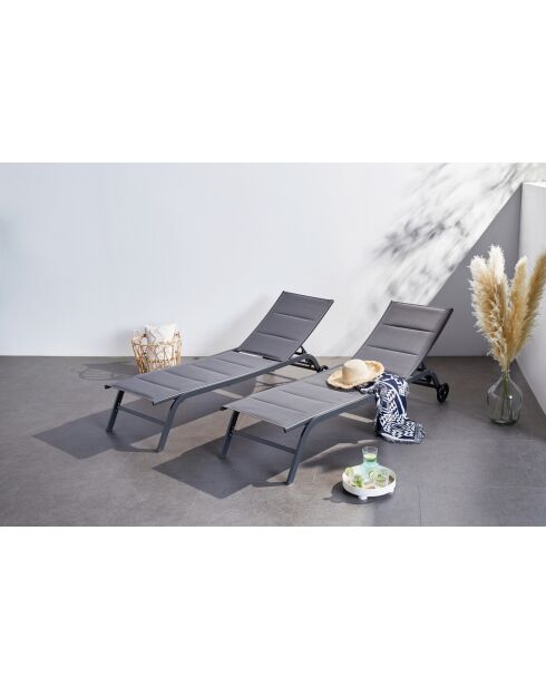 Lot de 2 transats en aluminium Livorno gris foncé - 192x60x95 cm