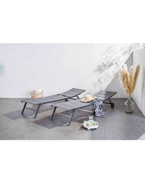 Lot de 2 transats en aluminium Livorno gris foncé - 192x60x95 cm