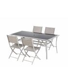 Ensemble de jardin avec table et lot de 4 chaises pliantes Velino gris - 5 pièces