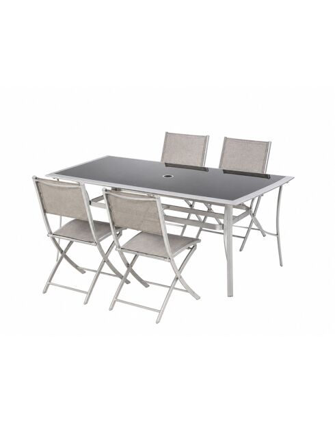 Ensemble de jardin avec table et lot de 4 chaises pliantes Velino gris - 5 pièces