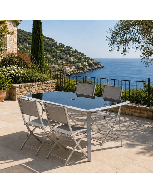 Ensemble de jardin avec table et lot de 4 chaises pliantes Velino gris - 5 pièces