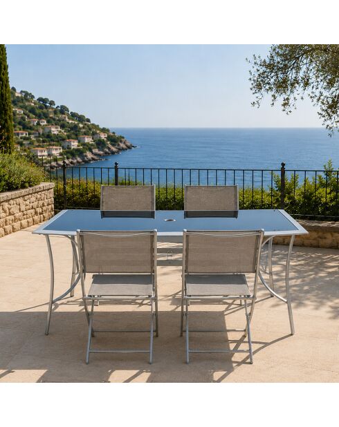 Ensemble de jardin avec table et lot de 4 chaises pliantes Velino gris - 5 pièces
