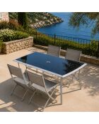 Ensemble de jardin avec table et lot de 4 chaises pliantes Velino gris - 5 pièces