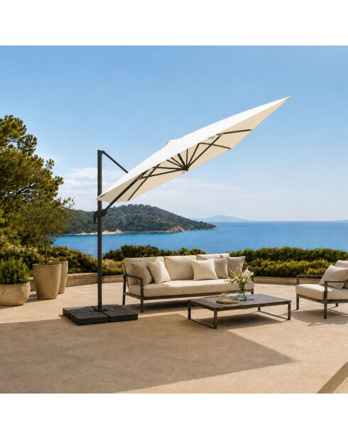 Ceret ecru rechteckiger, versetzter drehbarer Aluminium-Sonnenschirm - 300x400x258 cm