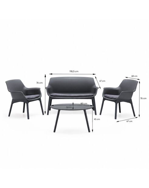 Salon de jardin 4 places avec table basse Bursa gris anthracite - 4 pièces