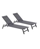 Lot de 2 transats avec roulettes Nelina gris foncé et noir - 191x55x100 cm