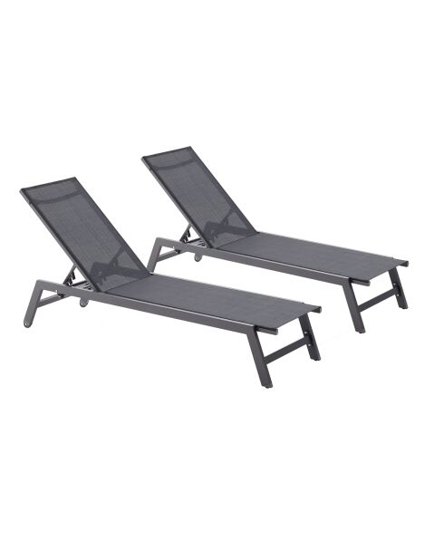 Lot de 2 transats avec roulettes Nelina gris foncé et noir - 191x55x100 cm