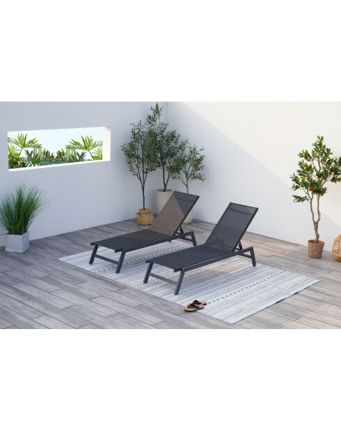 Lot de 2 transats avec roulettes Nelina gris foncé et noir - 191x55x100 cm