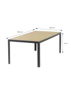200 cm großer Gartentisch aus Aluminium mit Tischplatte aus gehärtetem Glas mit Holzeffekt in Ferrara-Grauer Holzoptik — 205 x 100 x 75 cm