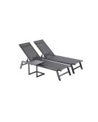 Lot de 2 transats et une table d'appoint Nelina noir - 3 pièces