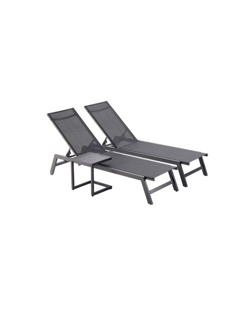 Lot de 2 transats et une table d'appoint Nelina noir - 3 pièces