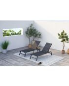 Lot de 2 transats et une table d'appoint Nelina noir - 3 pièces