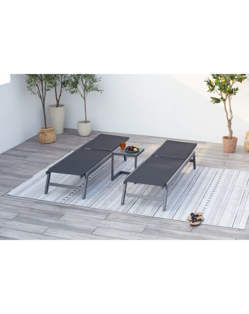Lot de 2 transats et une table d'appoint Nelina noir - 3 pièces