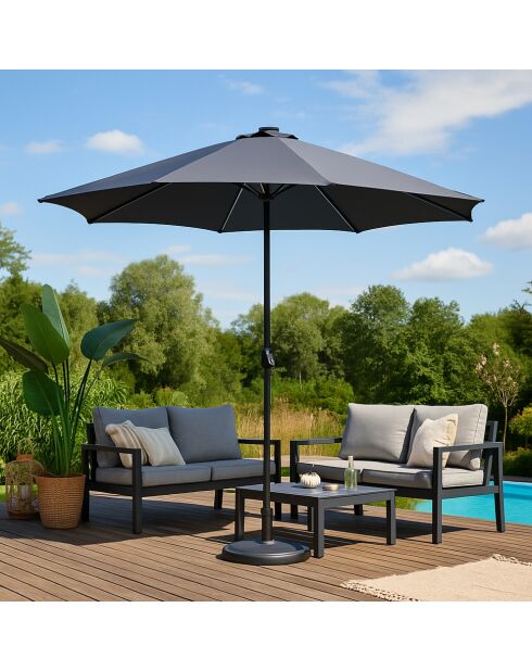 Samos grauer runder LED-Sonnenschirm - 292x292x245 cm