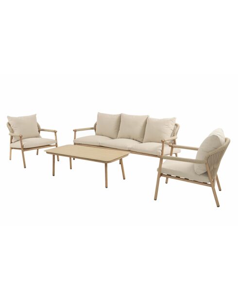 Salon de jardin 5 places effet bois et corde tressée avec table basse Seixal beige - 4 pièces