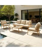 Salon de jardin 5 places effet bois et corde tressée avec table basse Seixal beige - 4 pièces