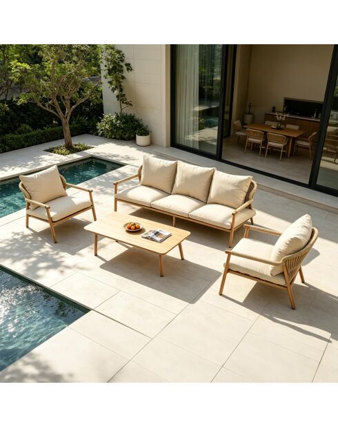 Salon de jardin 5 places effet bois et corde tressée avec table basse Seixal beige - 4 pièces