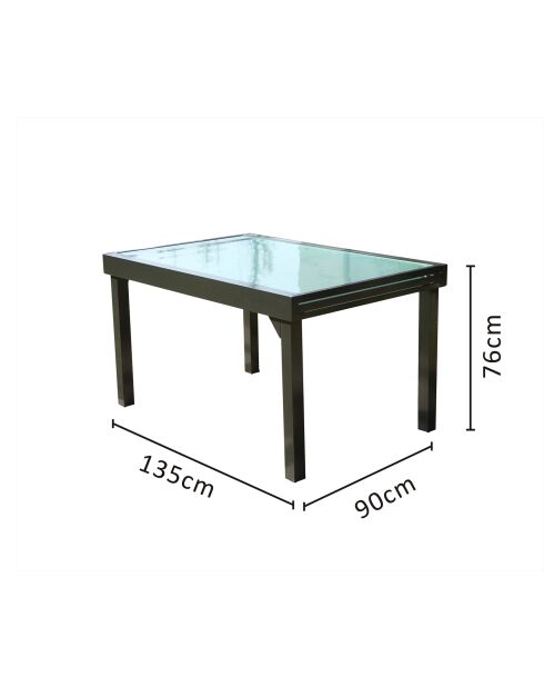 Arvona grauer ausziehbarer Gartentisch aus Aluminium - 135x90x76 cm