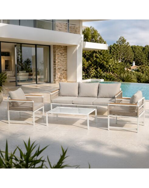 Salon de jardin 5 places avec table basse Dickinson gris clair - 4 pièces