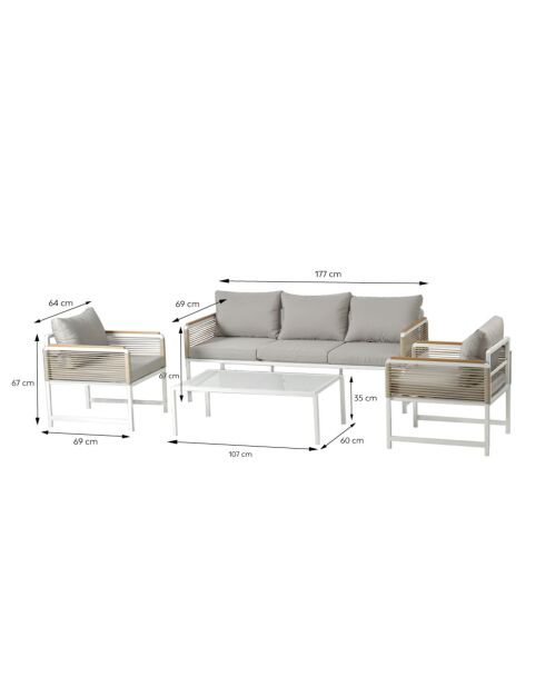 Salon de jardin 5 places avec table basse Dickinson gris clair - 4 pièces