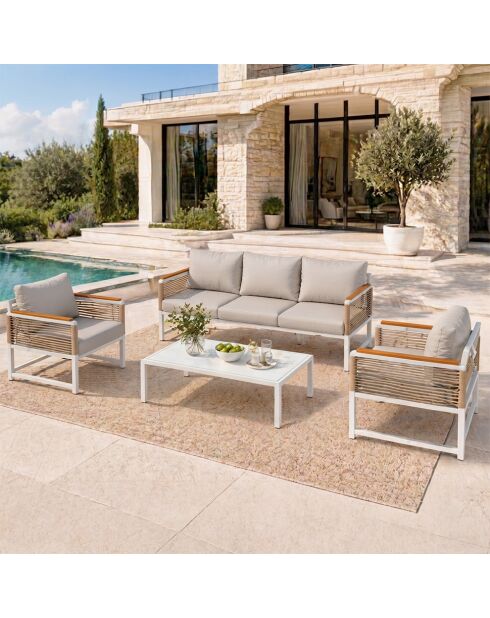 Salon de jardin 5 places avec table basse Dickinson gris clair - 4 pièces