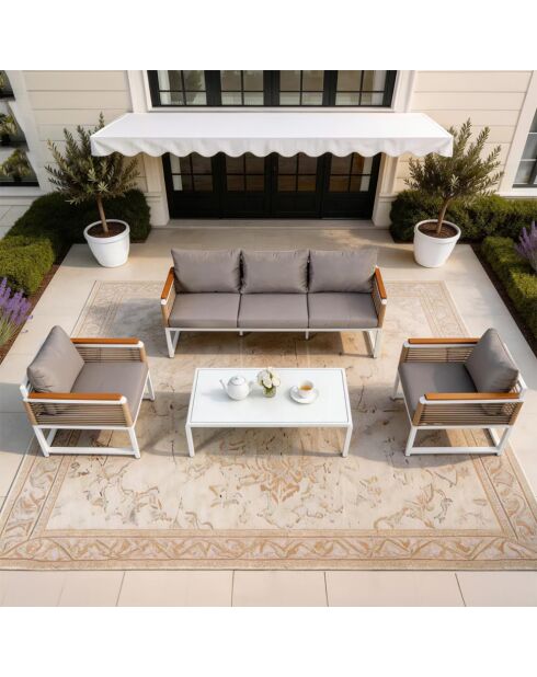Salon de jardin 5 places avec table basse Dickinson gris clair - 4 pièces