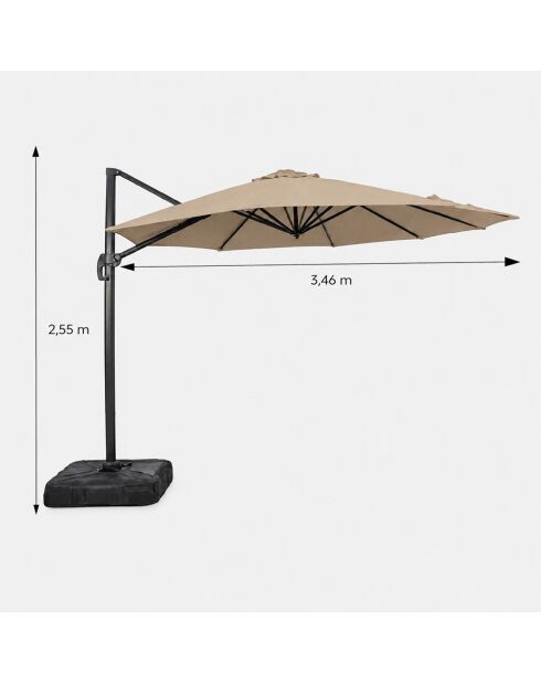 Kaleno achteckiger Offset-Sonnenschirm aus Aluminium, 350 x 350 x 260 cm, taupefarben
