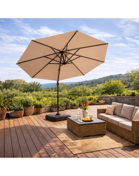 Kaleno achteckiger Offset-Sonnenschirm aus Aluminium, 350 x 350 x 260 cm, taupefarben