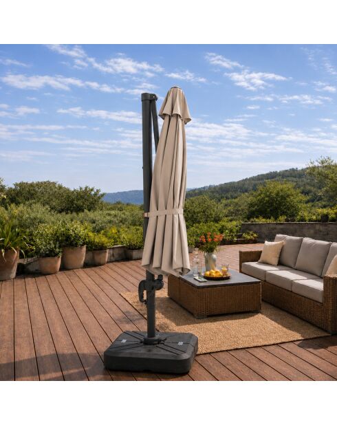 Kaleno achteckiger Offset-Sonnenschirm aus Aluminium, 350 x 350 x 260 cm, taupefarben