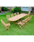 Salon de jardin en teck massif 10 à 12 places avec table ovale et 10 chaises Lireno marron - 11 pièces