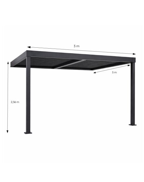 Kamares schwarze lehnbare bioklimatische Pergola aus Aluminium - 300x300x230 cm