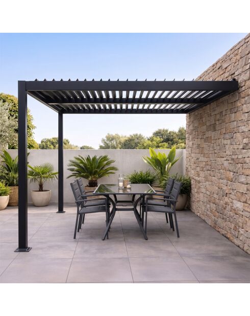 Kamares schwarze lehnbare bioklimatische Pergola aus Aluminium - 300x300x230 cm