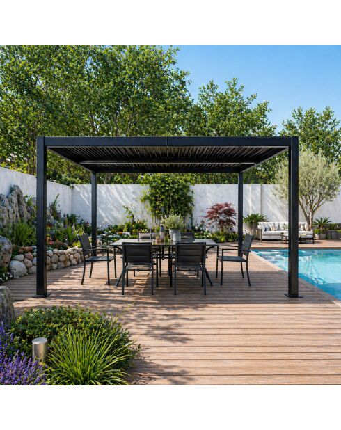 Schwarze bioklimatische Aluminiumpergola von Eger mit verstellbaren Lamellen - 400x300x236 cm